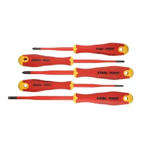 Felo 0715762743 E-Slim Insulated Slotted & Phillips Screwdriver Set, 5 Piece