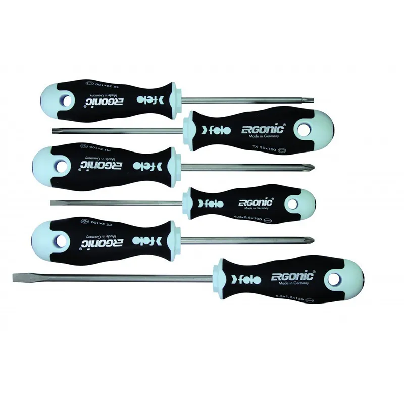 Felo 0715762755 Ergonic Inox Slotted Set includes Slotted, Pozidrive, Phillips & TORX, 6 Piece