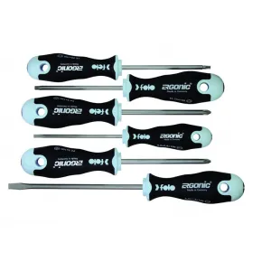 Felo 0715762755 Ergonic Inox Slotted Set includes Slotted, Pozidrive, Phillips & TORX, 6 Piece