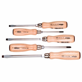 Felo 0715722155 Slotted & Phillips Wooden Handle Screwdriver Set, 5 Piece