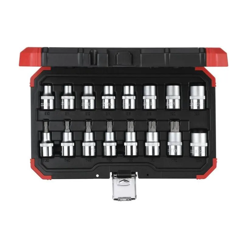 Gedore R68003016 TORX Socket Set 1/2" Drive 10-24, T30-70 16 Pcs