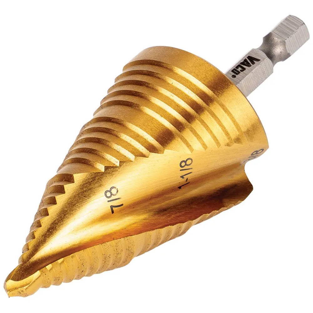 Klein Tools 25960 Step Drill Bit, Spiral Double-Fluted, 7/8-Inch to 1-3/8-Inch, VACO