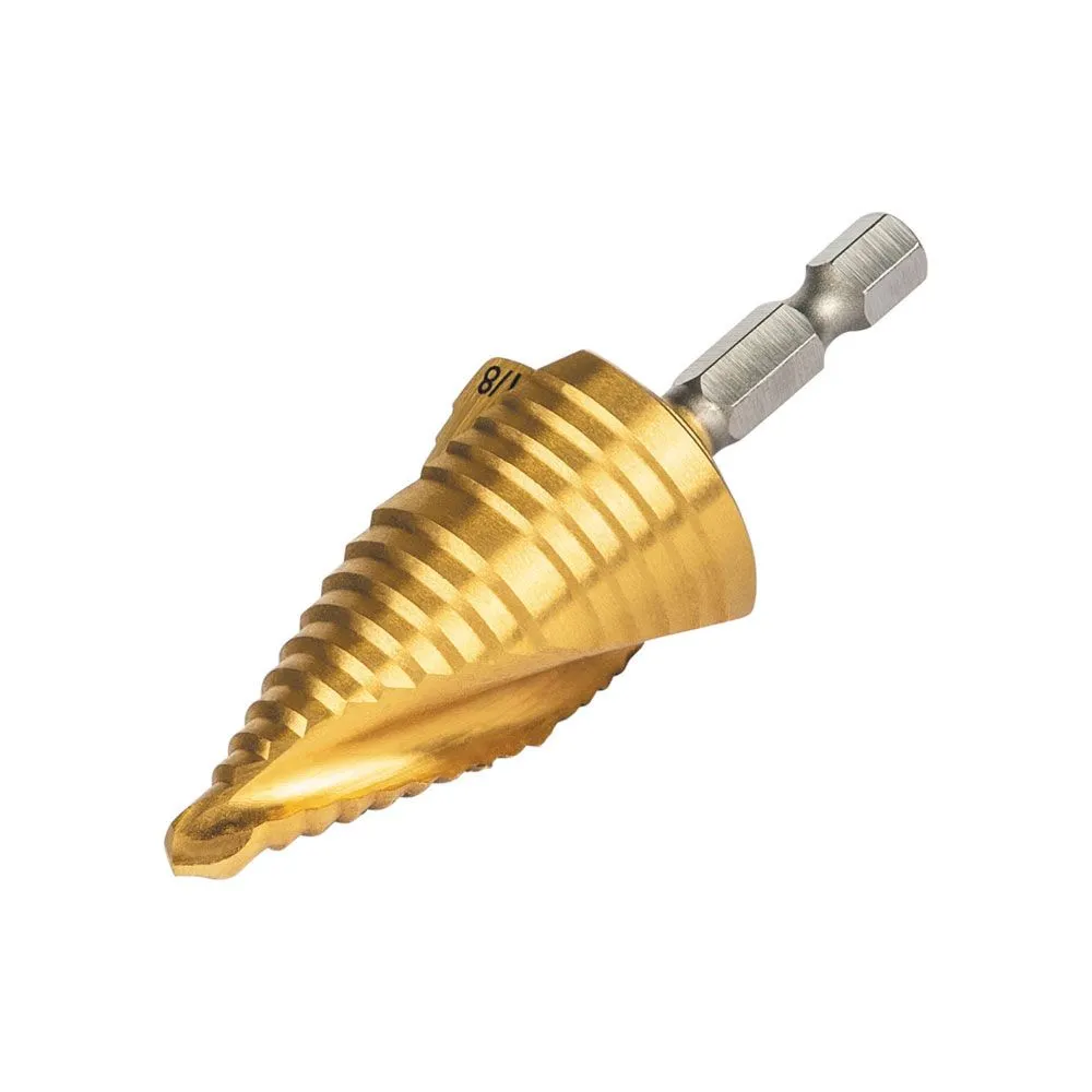 Klein Tools 25961 Step Drill Bit, Spiral Double-Fluted, 7/8-Inch to 1-1/8-Inch, VACO