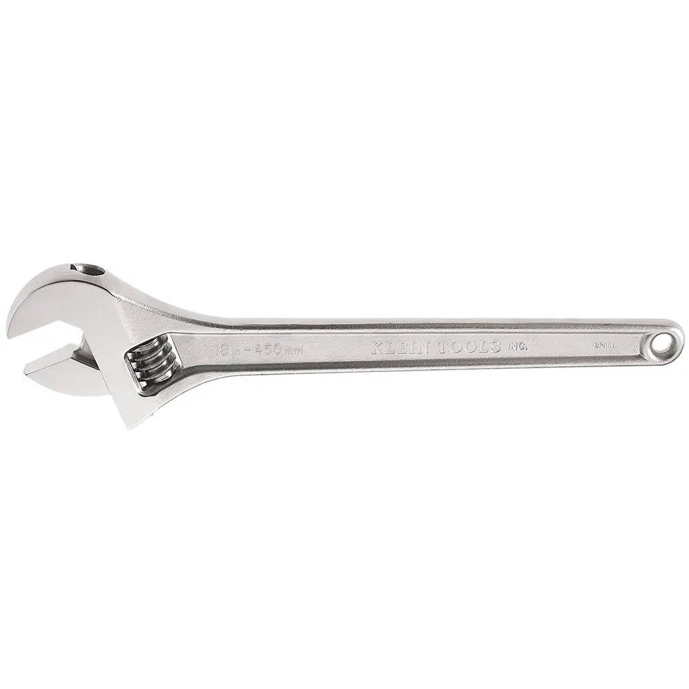 Klein Tools 500-18 Adjustable Wrench, Forged Drive Wrench with High Polish Chrome Finish and Contoured Handle, 18-Inch