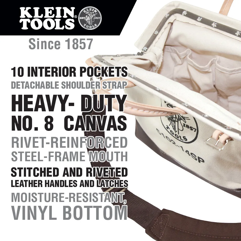 Klein Tools 5102-14SP Tool Bag with Detachable Shoulder Strap 14-Inch, 10 Inside Pockets