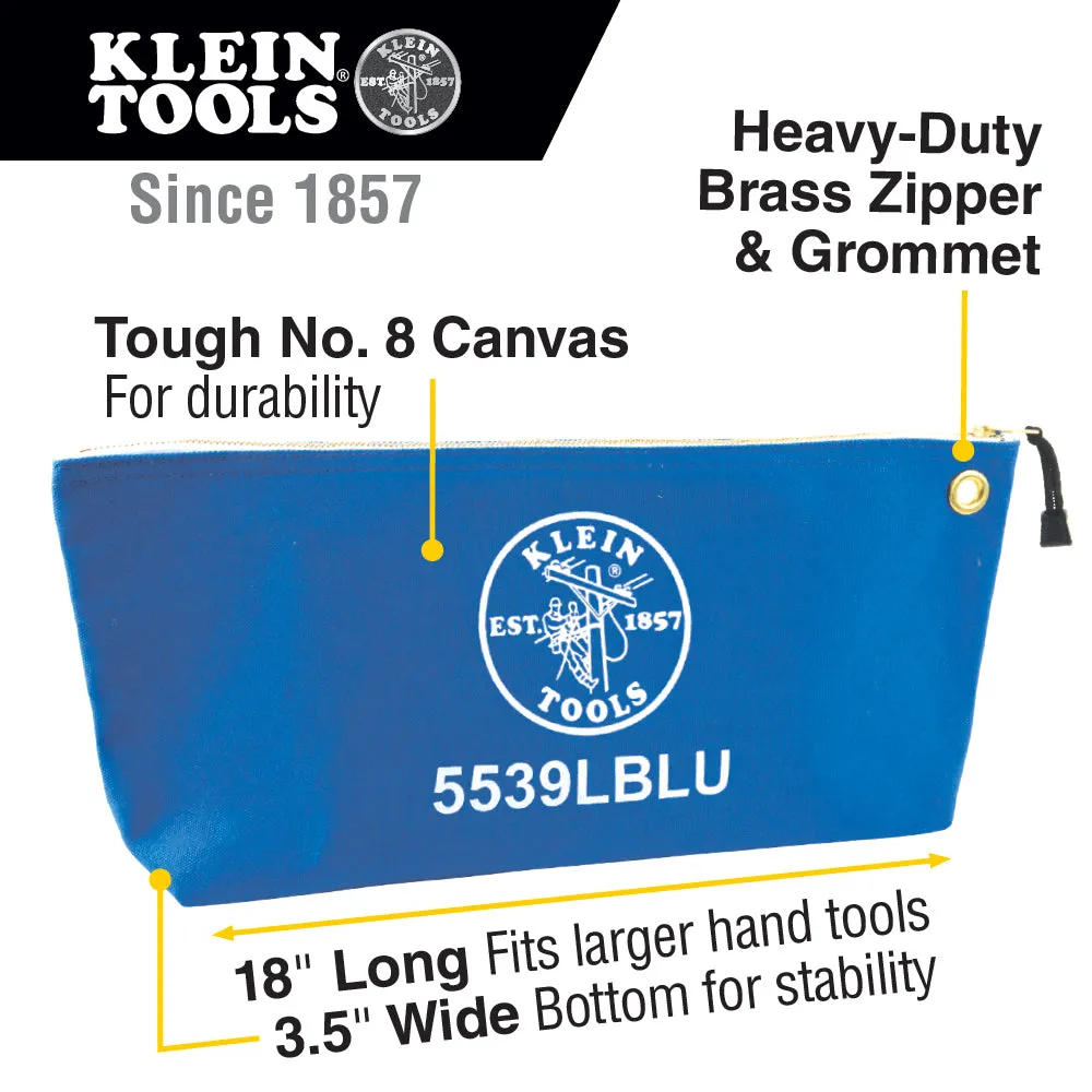 Klein Tools 5539LBLU Canvas Zipper Pouch, 16-Inch Tool Bag Storage Organizer, Blue