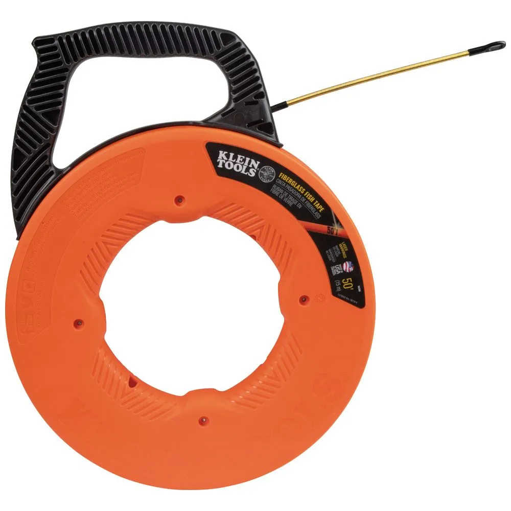 Klein Tools 56351 Fiberglass Fish Tape with Spiral Steel Leader, 100-Foot