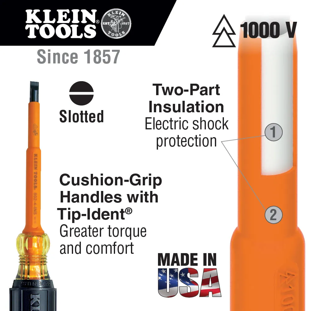 Klein Tools 602-7-INS Insulated 5/16" x 12" Cabinet-Tip Round-Shank Screwdriver