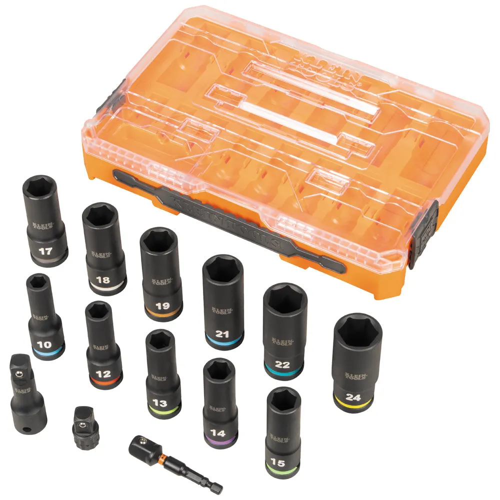Klein Tools 65111IMPCTM KNECT 1/2" Drive Deep Well Impact Socket Set, Metric, 14 Pc.