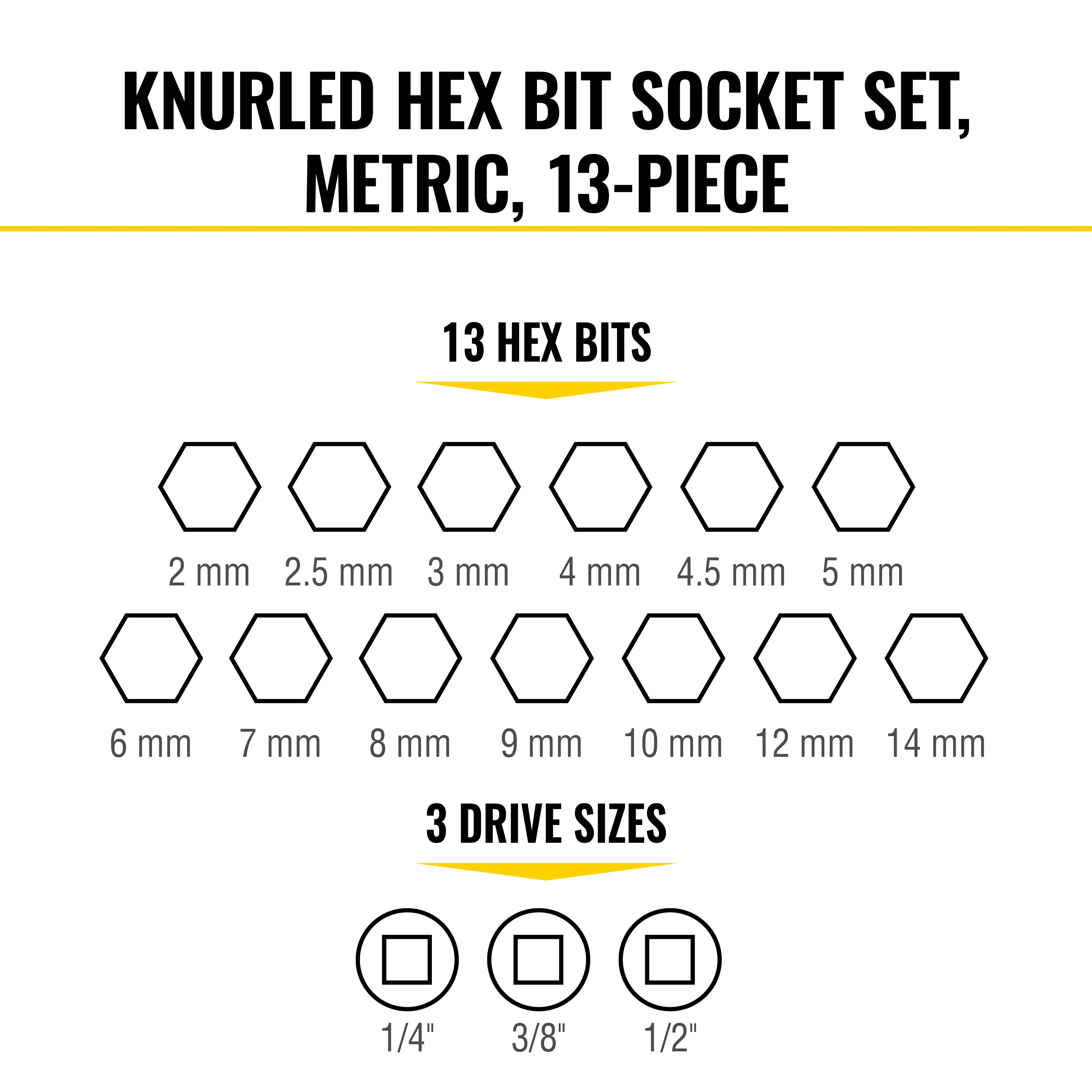 Klein Tools 65213HEXM Knurled Hex Bit Socket Set, Metric, 13 Pc.