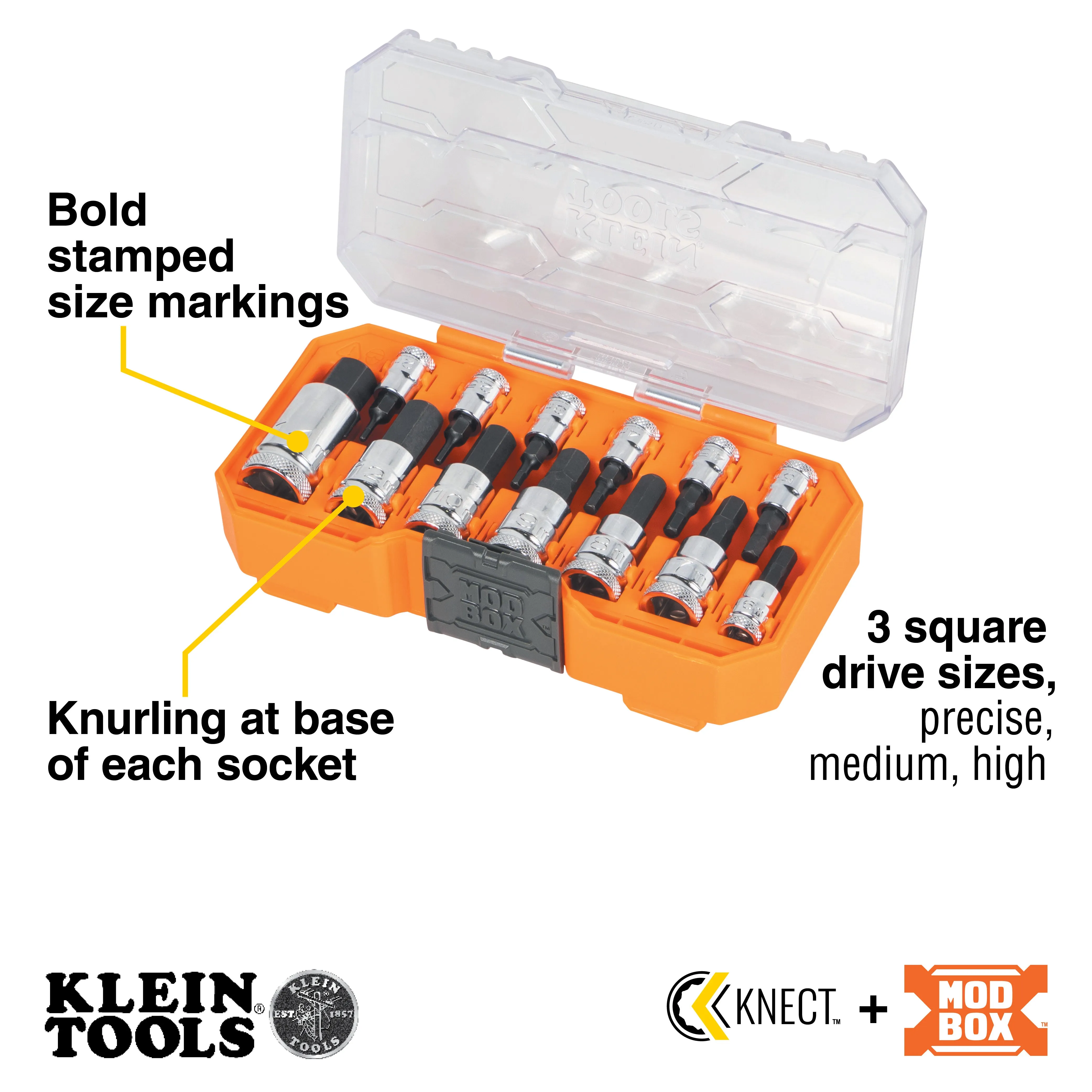 Klein Tools 65213HEXM Knurled Hex Bit Socket Set, Metric, 13 Pc.