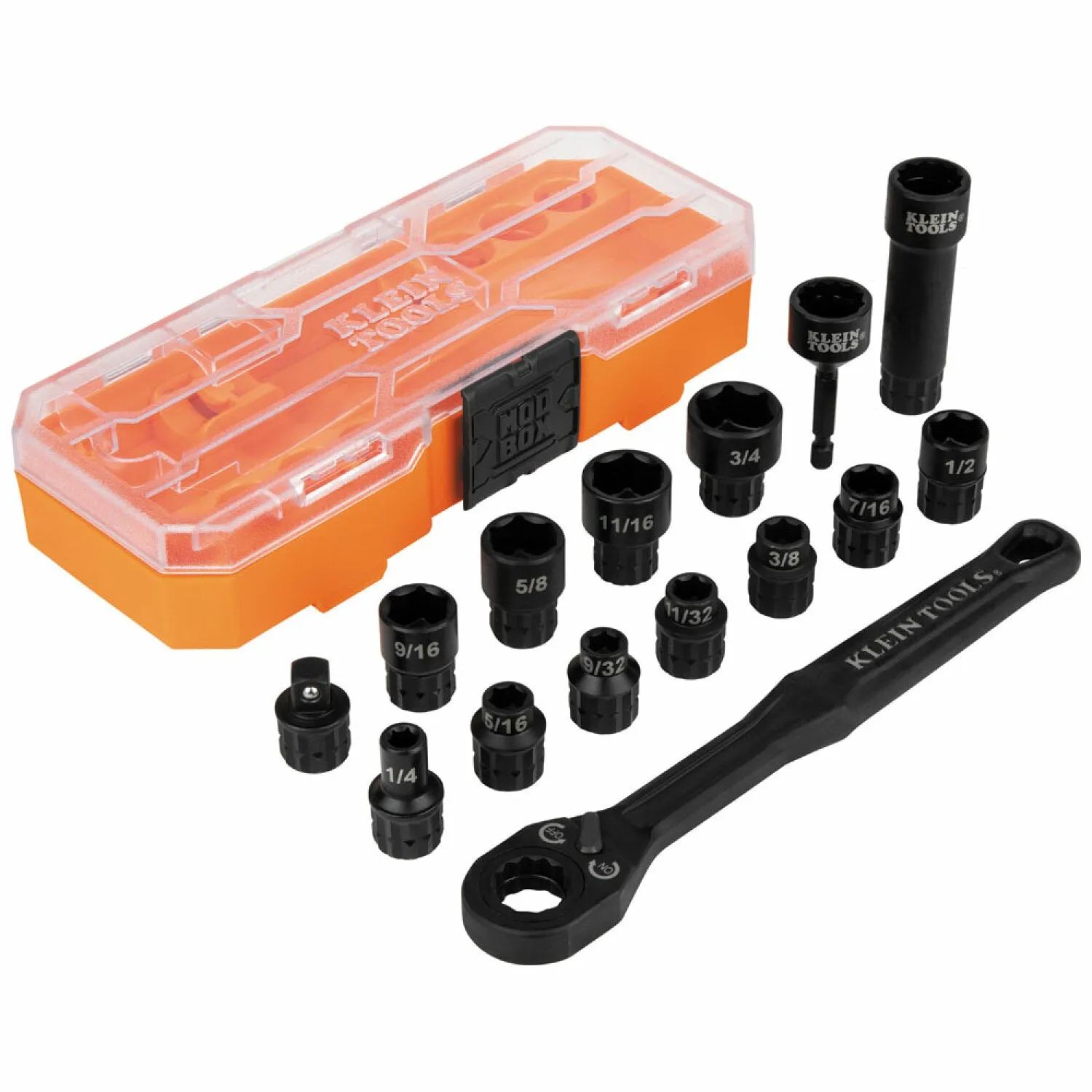 Klein Tools 65400 Impact-Rated Pass Through Socket Set, 8 1/2" Drive, 15 Pc.