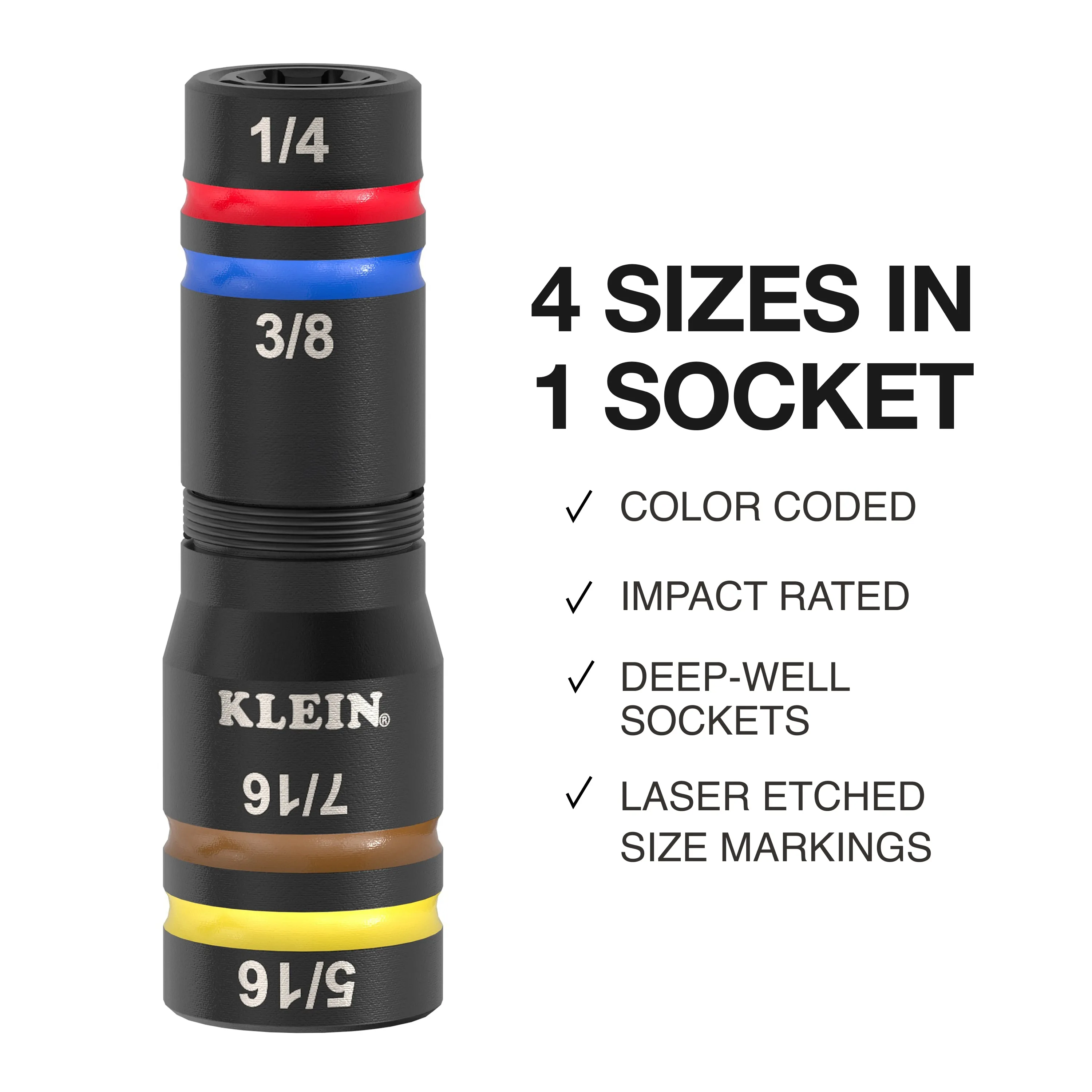 Klein Tools 654QS KNECT Quad-16 Heavy-Duty Impact Flip Sockets, SAE and Metric, 6 Pc.