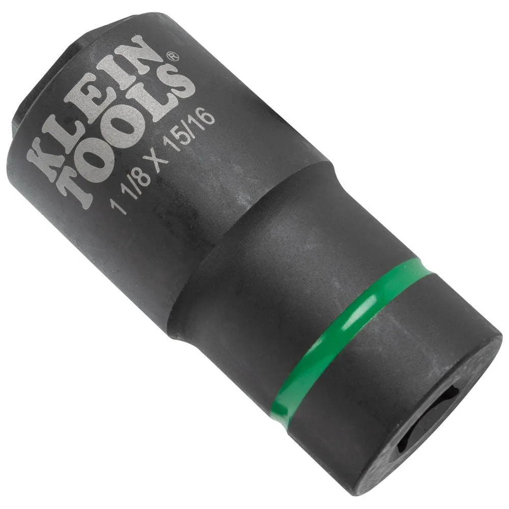 Klein Tools 66066 2-in-1 Deep Impact Socket, 6-Point 1-1/8-Inch and 15/16-Inch hex socket sizes, Use with Impact Wrenches BAT20-CW, BAT20-CW