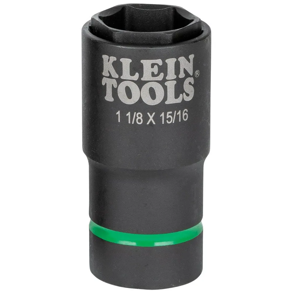 Klein Tools 66066 2-in-1 Deep Impact Socket, 6-Point 1-1/8-Inch and 15/16-Inch hex socket sizes, Use with Impact Wrenches BAT20-CW, BAT20-CW