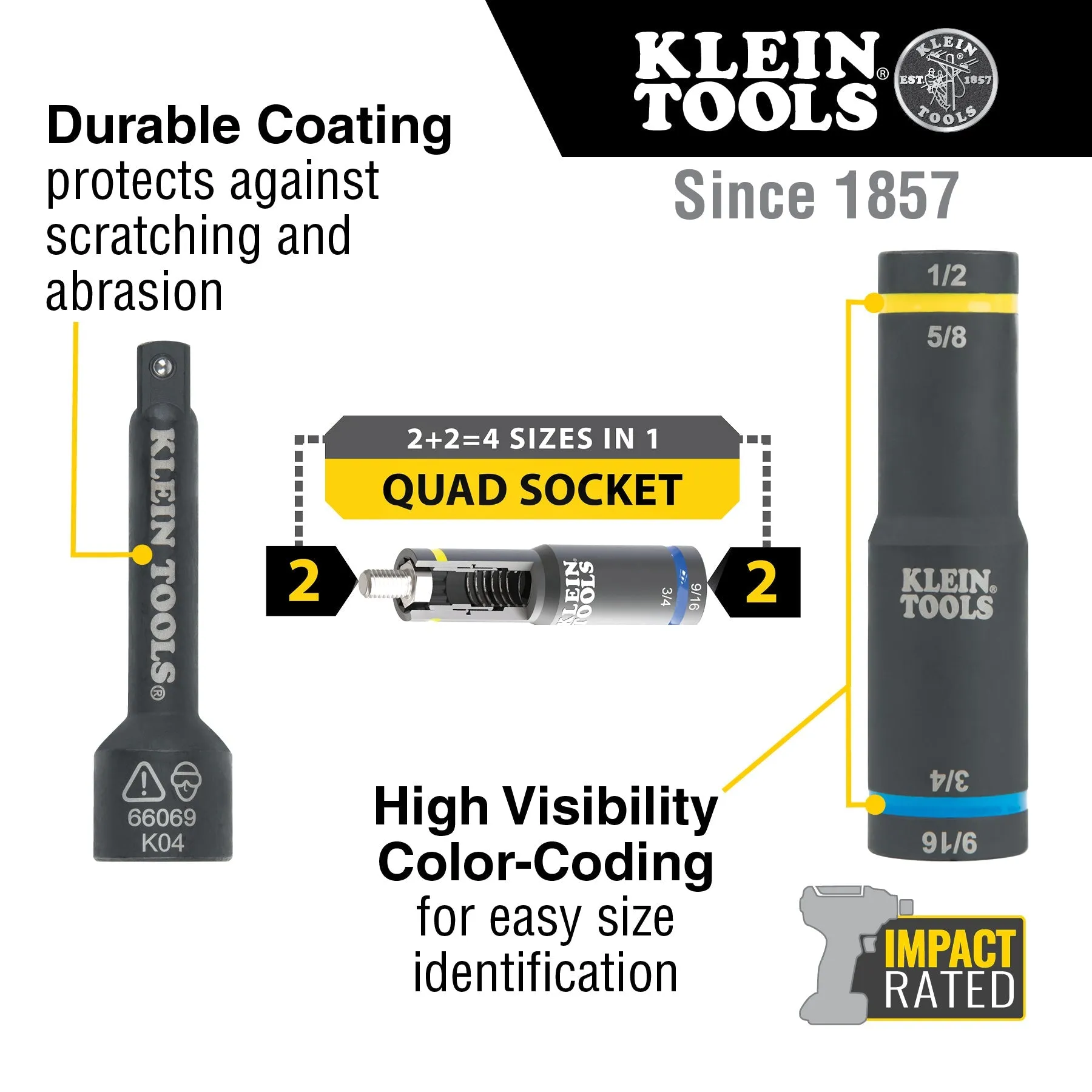 Klein Tools 66069 Flip Quad Socket Adapter, 1/2" to 3/8"