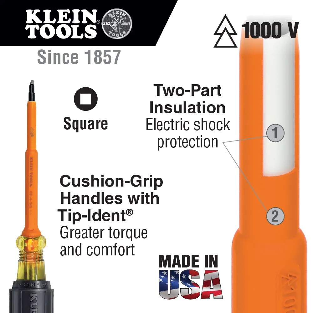 Klein Tools 662-4-INS #2 Square 4'' Shank Insulated Screwdriver