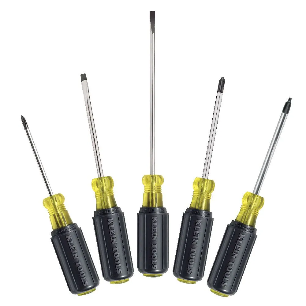 Klein Tools 85445 Screwdriver Set, Slotted, Phillips and Square Tip Drivers, Non-Slip Cushion Grip, 5-Piece s
