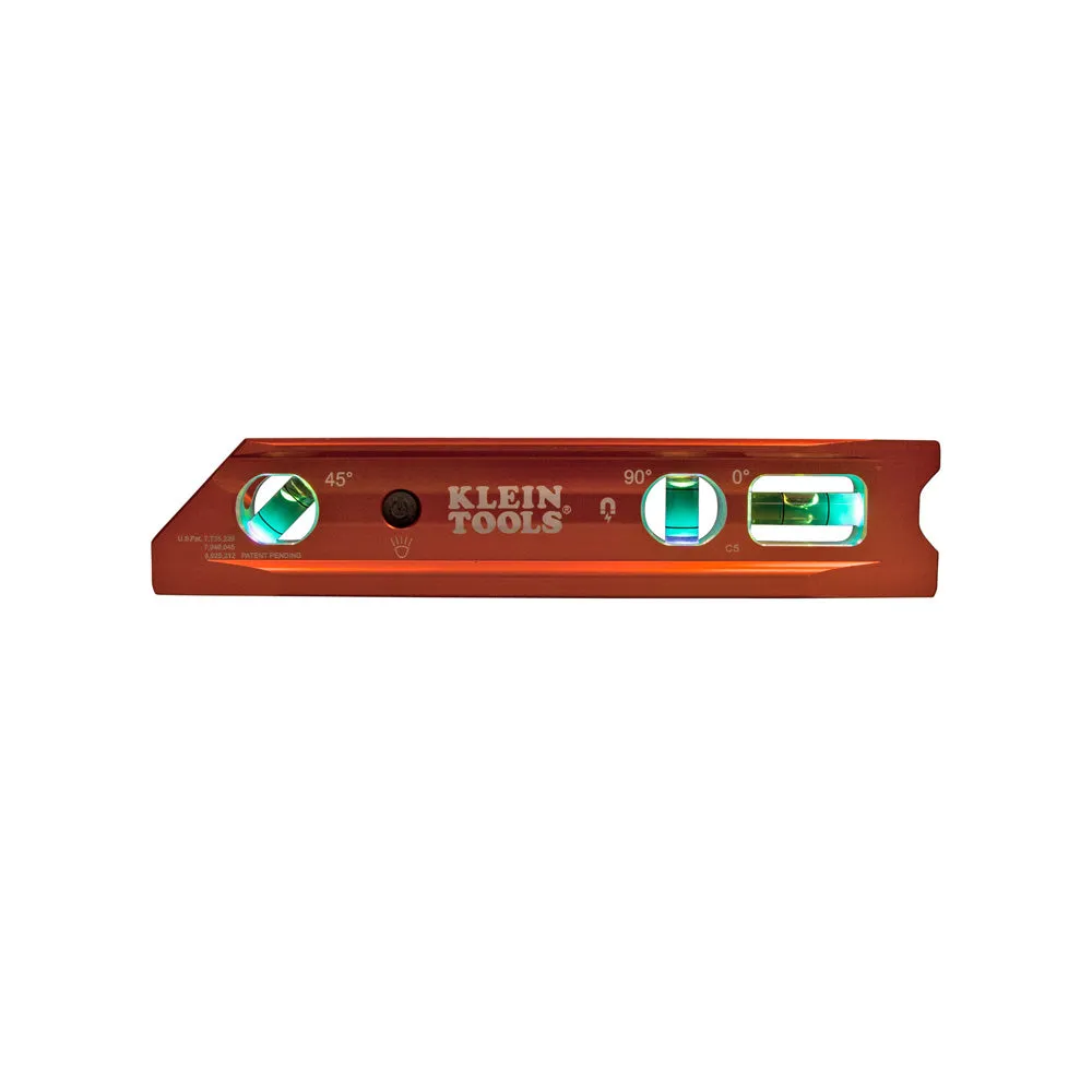 Klein Tools 935RBLT Lighted Level, Magnetic Torpedo, 3 Vial, V-Groove and Magnet Track
