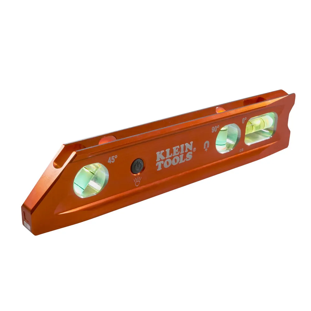 Klein Tools 935RBLT Lighted Level, Magnetic Torpedo, 3 Vial, V-Groove and Magnet Track