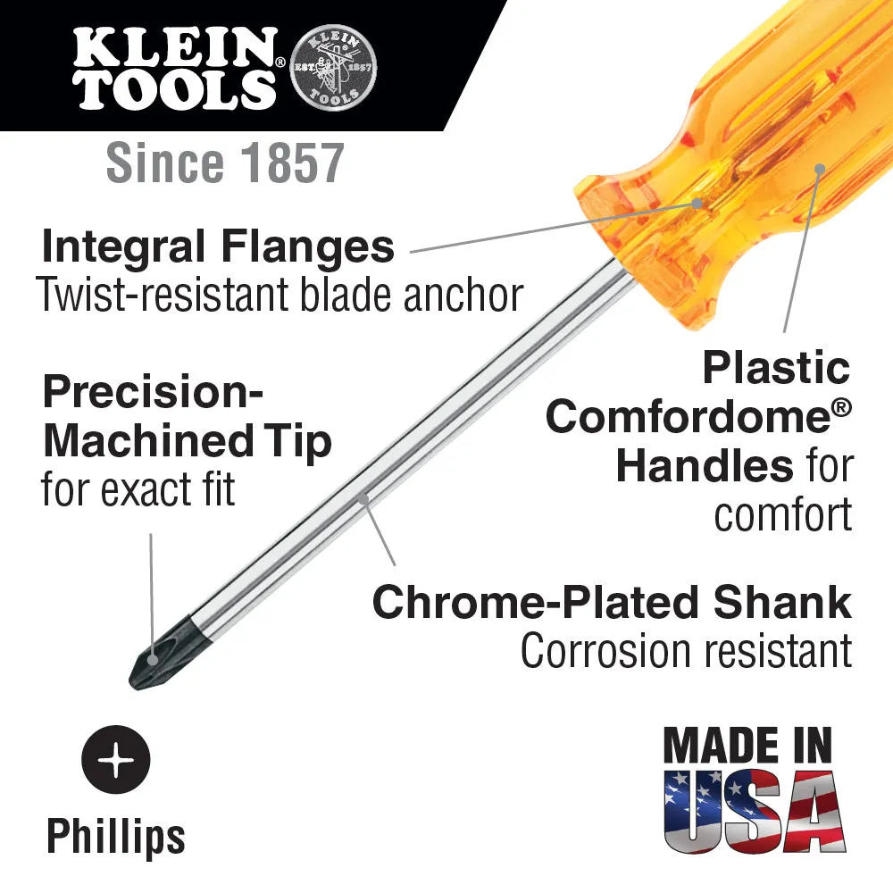 Klein Tools BD122 Profilated Phillips Screwdriver, #2, 4" Shank