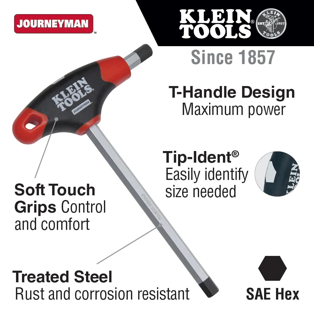 Klein Tools JTH4E11 3/16-Inch Hex Key with Journeyman T-Handle, 4-Inch