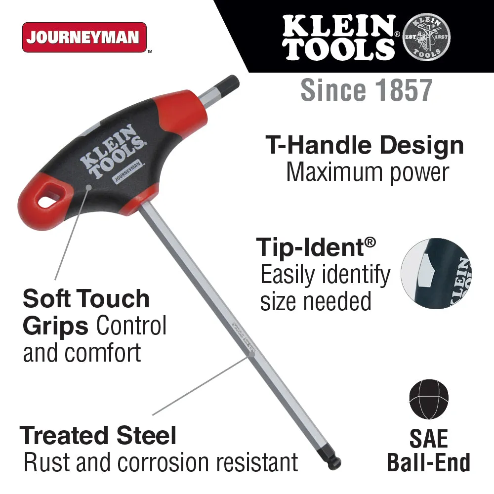 Klein Tools JTH6E11BE Journeyman Ball End T-Handle Hex Key, 6" x 3/16"