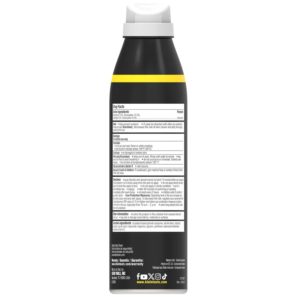 Klein Tools SPF50SPY55 Sunscreen Spray, Broad Spectrum SPF 50, 12-Pack