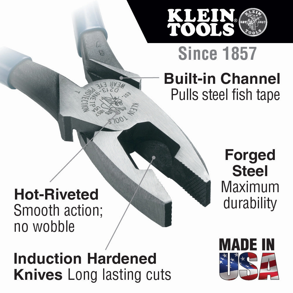 Klein Tools D213-9NETP Lineman's Fish Tape Pulling Pliers, 9"
