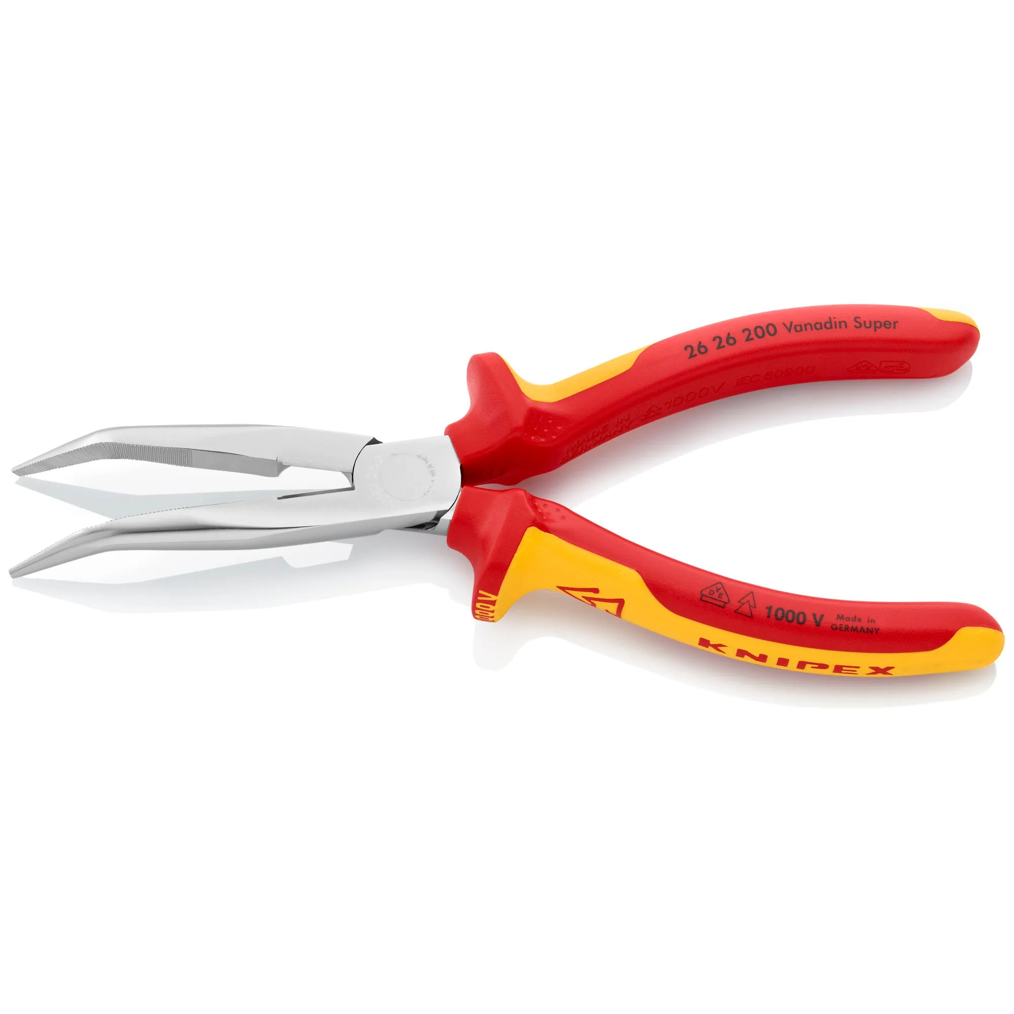 Knipex 26 26 200 8" Long Nose 40 Angled Pliers with Cutter-1000V Insulated