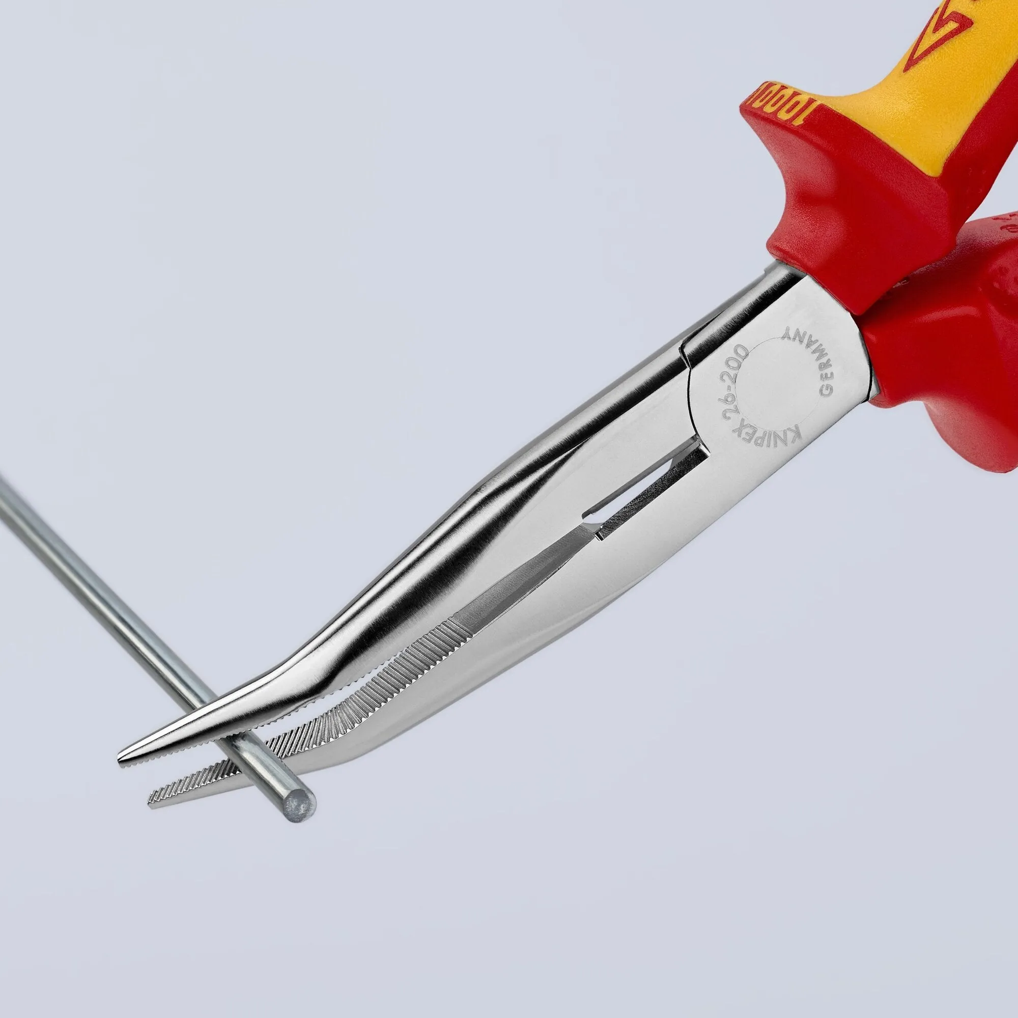 Knipex 26 26 200 8" Long Nose 40 Angled Pliers with Cutter-1000V Insulated
