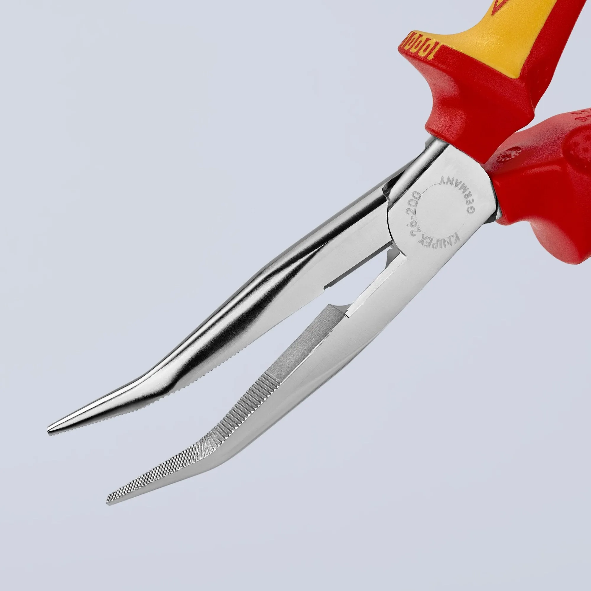 Knipex 26 26 200 8" Long Nose 40 Angled Pliers with Cutter-1000V Insulated