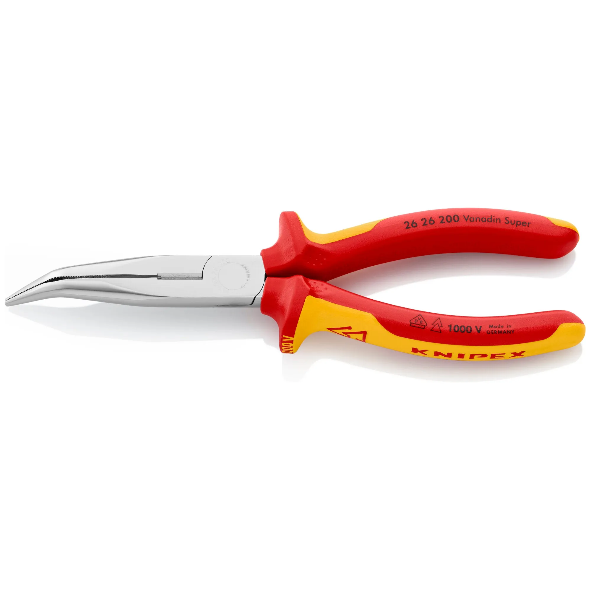 Knipex 26 26 200 8" Long Nose 40 Angled Pliers with Cutter-1000V Insulated
