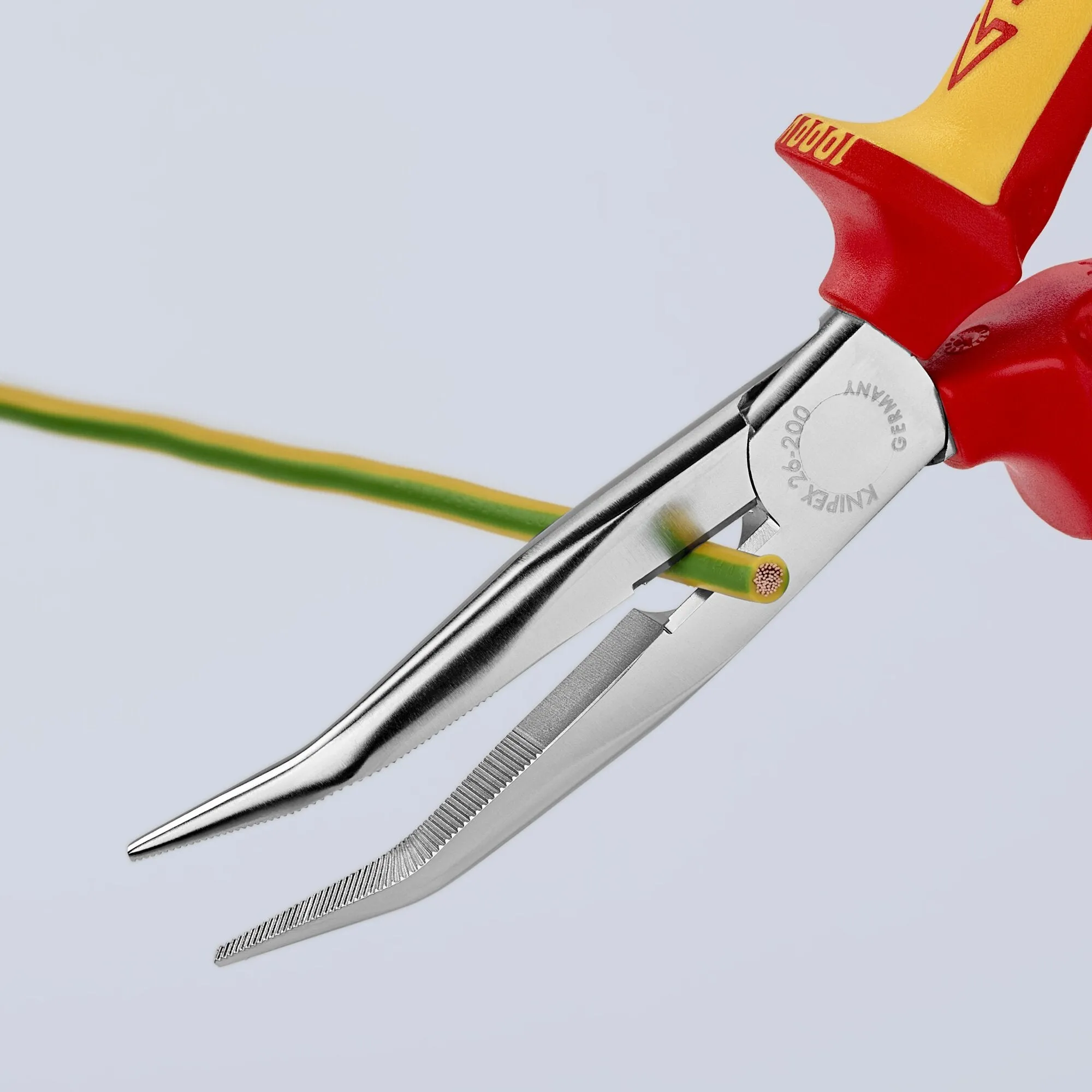 Knipex 26 26 200 8" Long Nose 40 Angled Pliers with Cutter-1000V Insulated