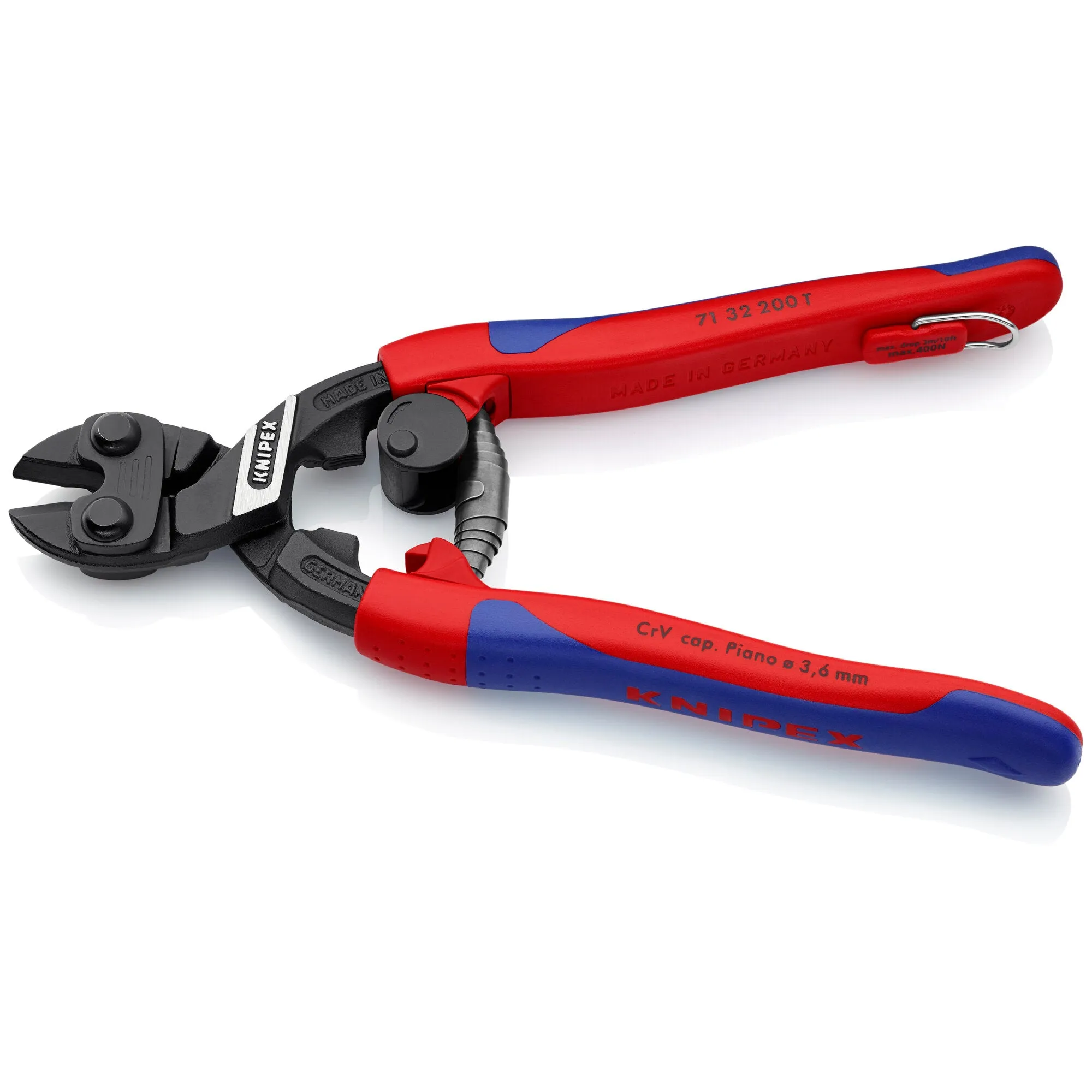 Knipex 71 32 200 T BKA 8" CoBolt High Leverage Compact Bolt Cutter-Notched Blade-Tethered Attachment