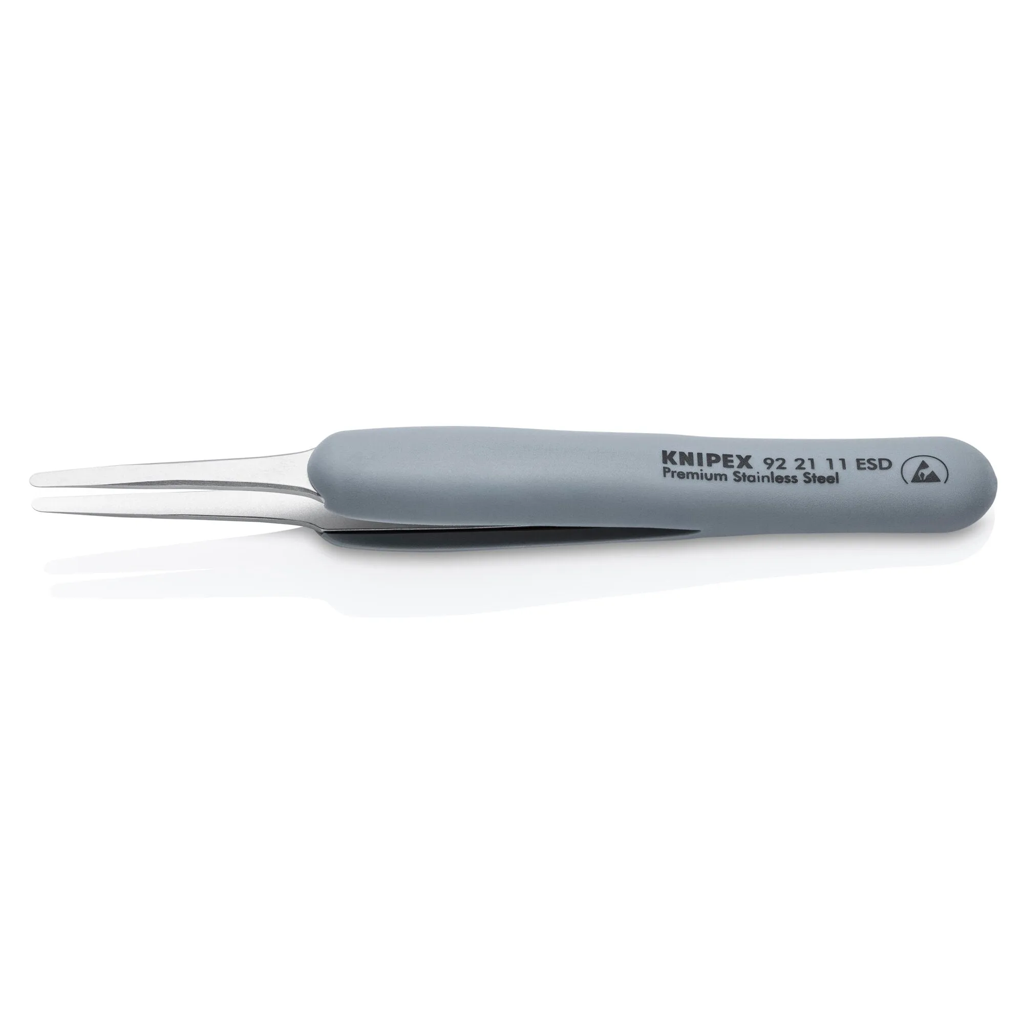 Knipex 92 21 11 ESD 4" Premium Stainless Steel Precision Tweezers-Blunt Tips-ESD Rubber Handles