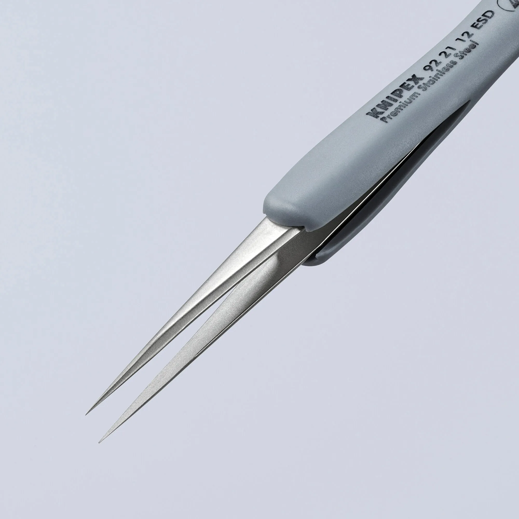 Knipex 92 21 12 ESD 3 1/2" Premium Stainless Steel Precision Tweezers-Needle-Point Tips-ESD Rubber Handles