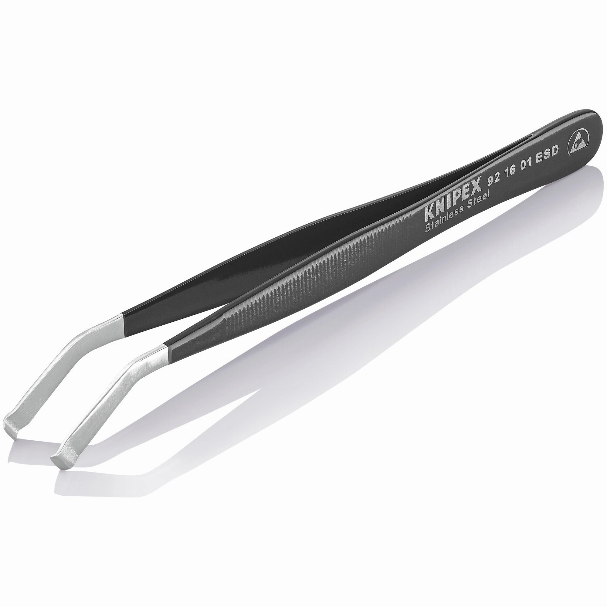 Knipex 92 16 01 ESD 4 3/4" Stainless Steel Positioning Tweezers-35Angled-ESD