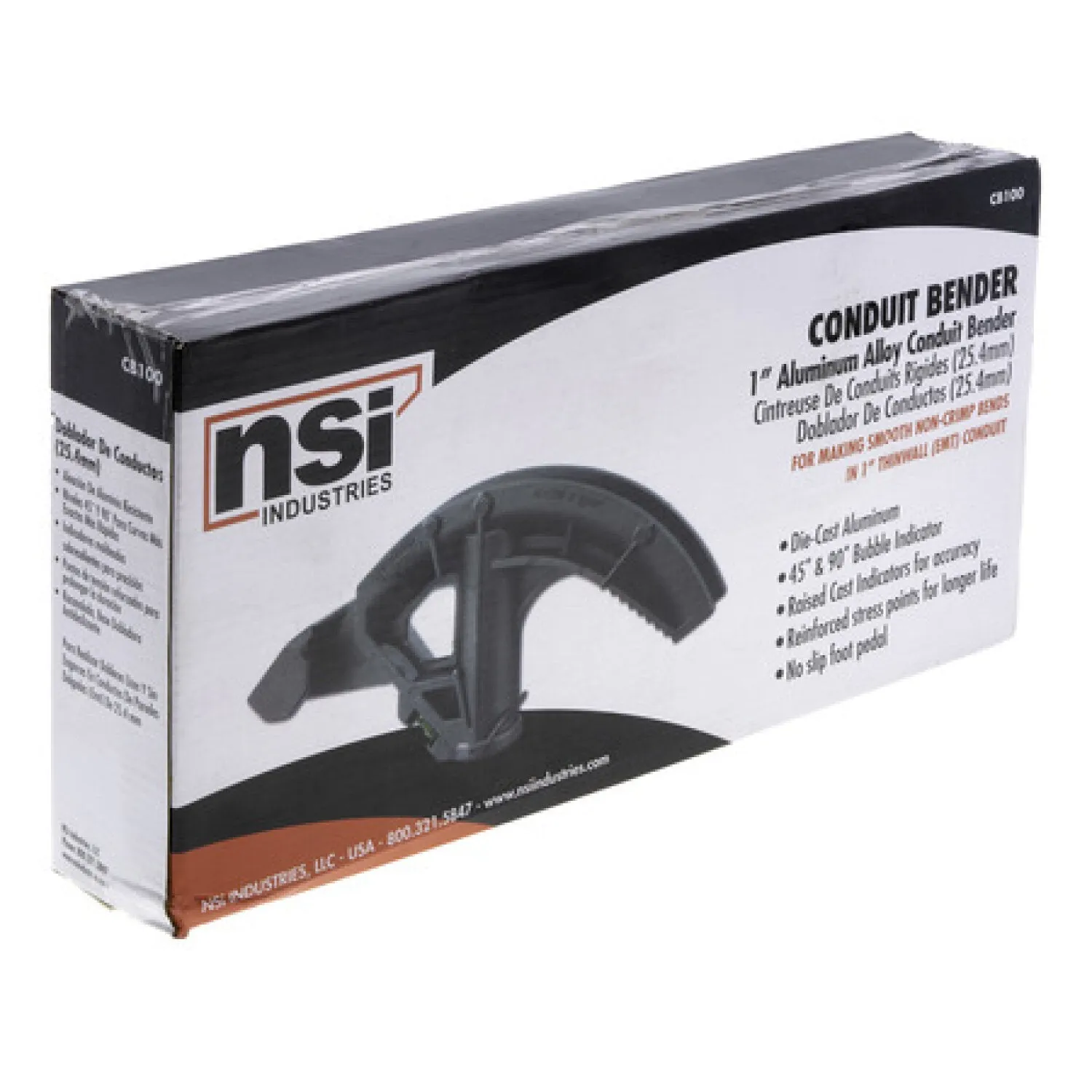 NSI CB100 Conduit Bender for 1 EMT or 3/4 Ridgid Conduit 8 Degree Inside Radius Handle