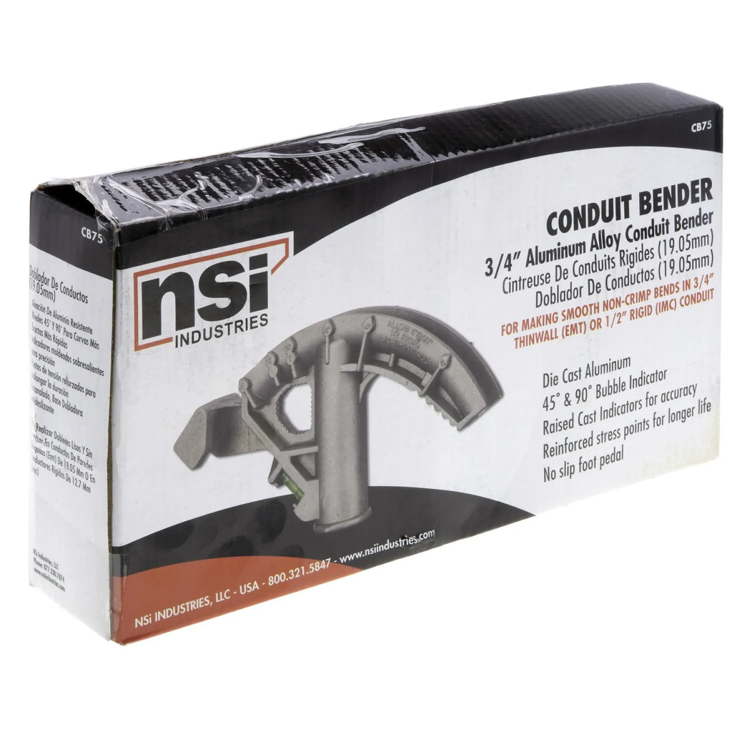 NSI CB75 Conduit Bender for 3/4 EMT or 1/2 Rigid Conduit 8 Degree Inside Radius Handle