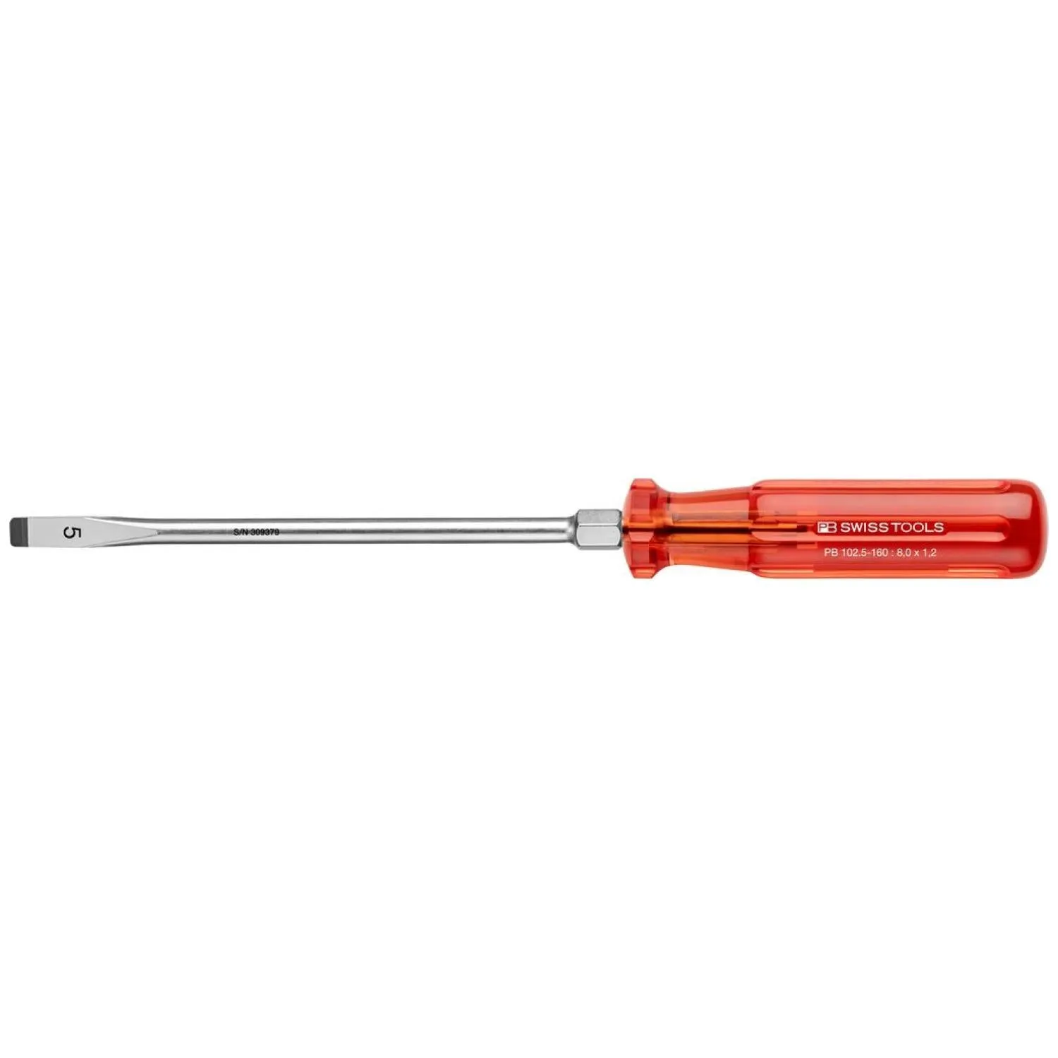 PB Swiss PB 102.5-160 Slotted Classic Screwdrivers with Hexagon Portion, 8.0mm x 160mm