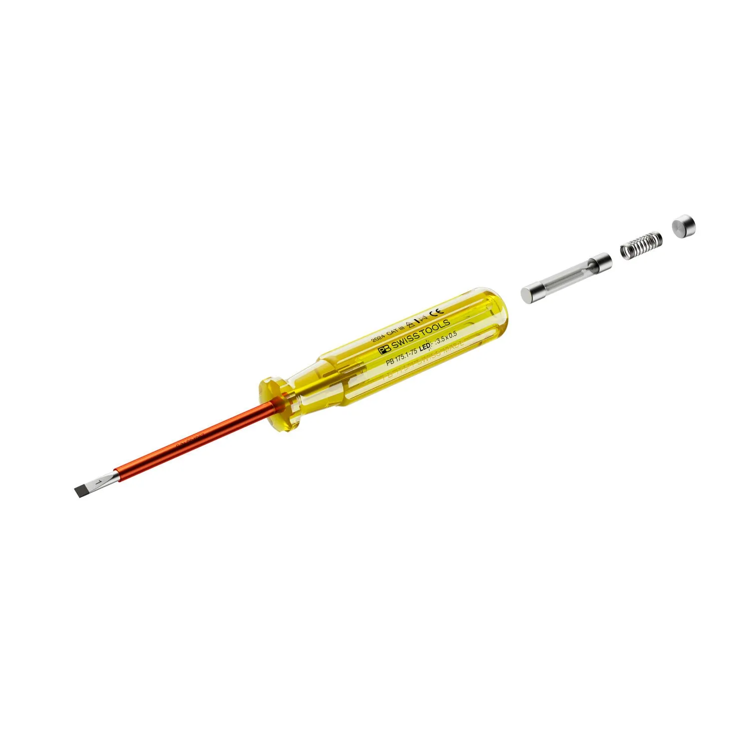 PB Swiss PB 175.1-75 LED CN 100-250 VAC Phase Tester & Slotted Screwdriver, 3.5 x 0.5 mm
