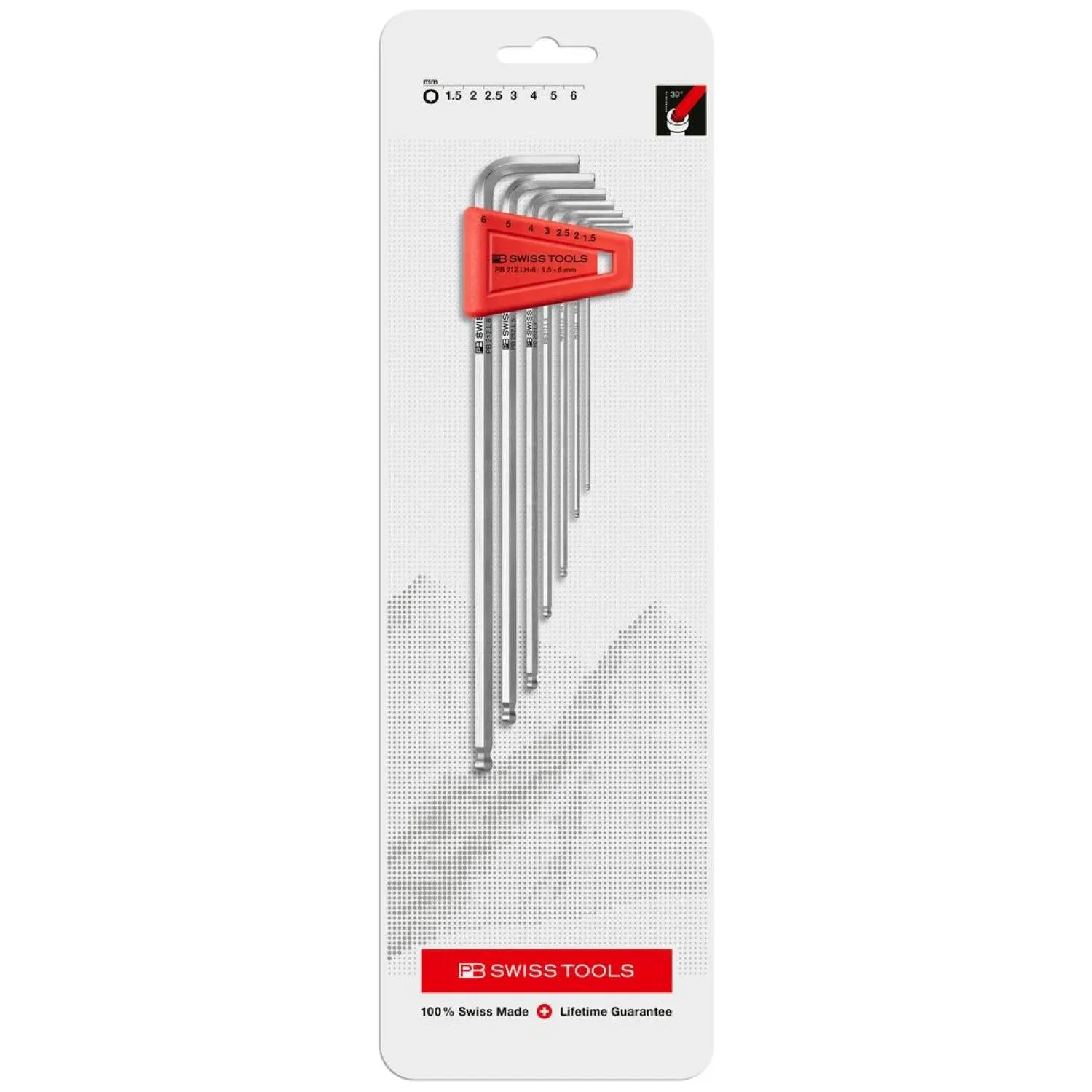 PB Swiss PB 212.LH-6 CN Ball Point Long Hex Key L- Wrench Sets for Hexagon Socket Screws, 7 Pcs