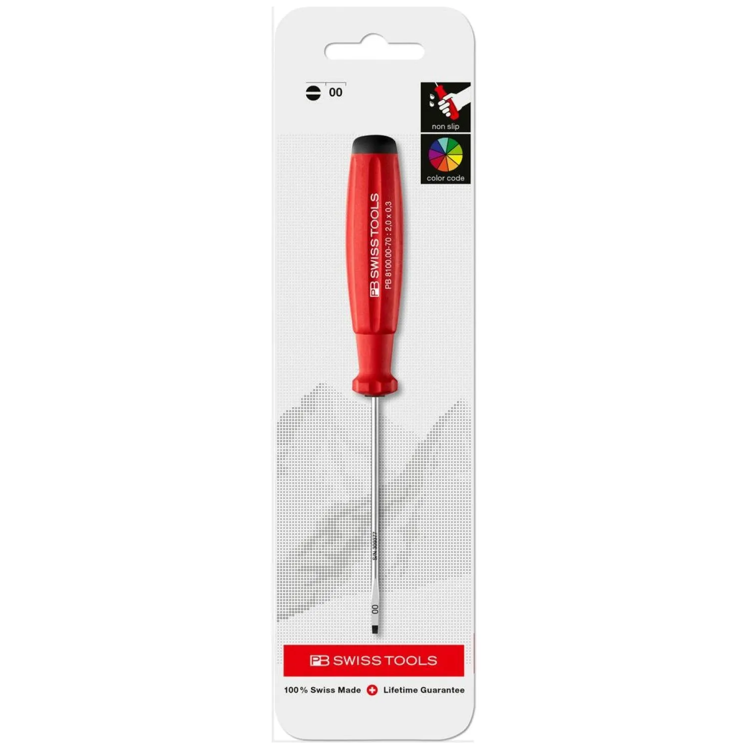 PB Swiss PB 8100.00-70 Slotted Screwdriver, Swiss Grip 2 x 70 mm