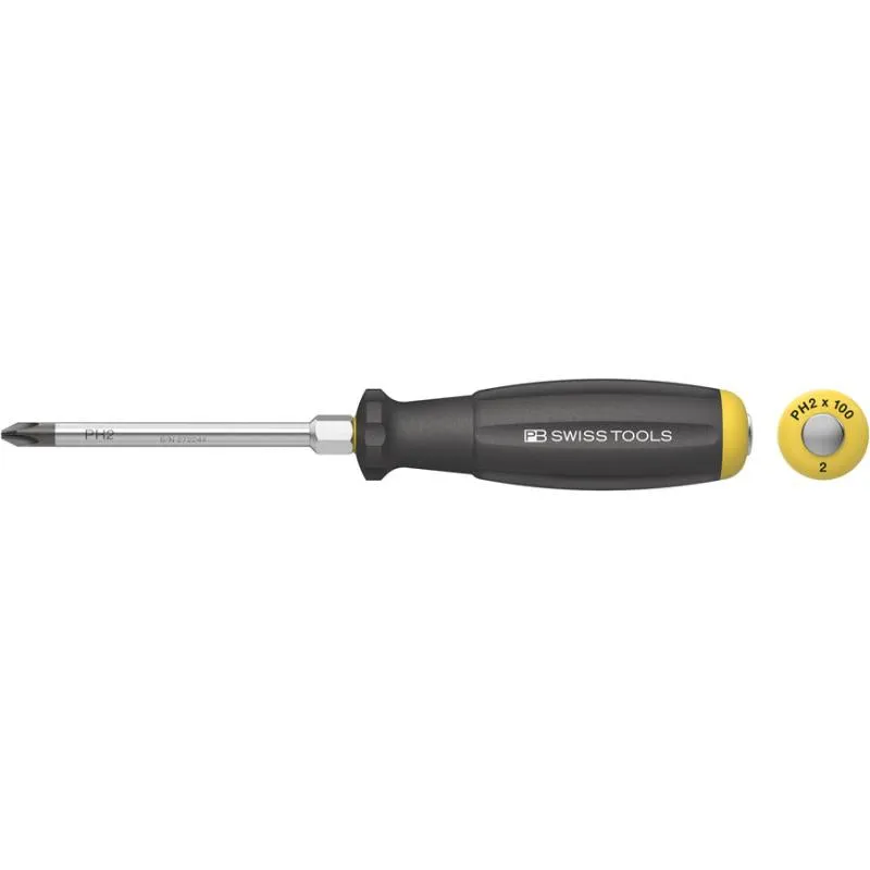 PB Swiss PB 8193.DN 2-100 Swiss Grip Screwdrivers with Hex Wrench for Phillips Screws, PH2 x 100 mm