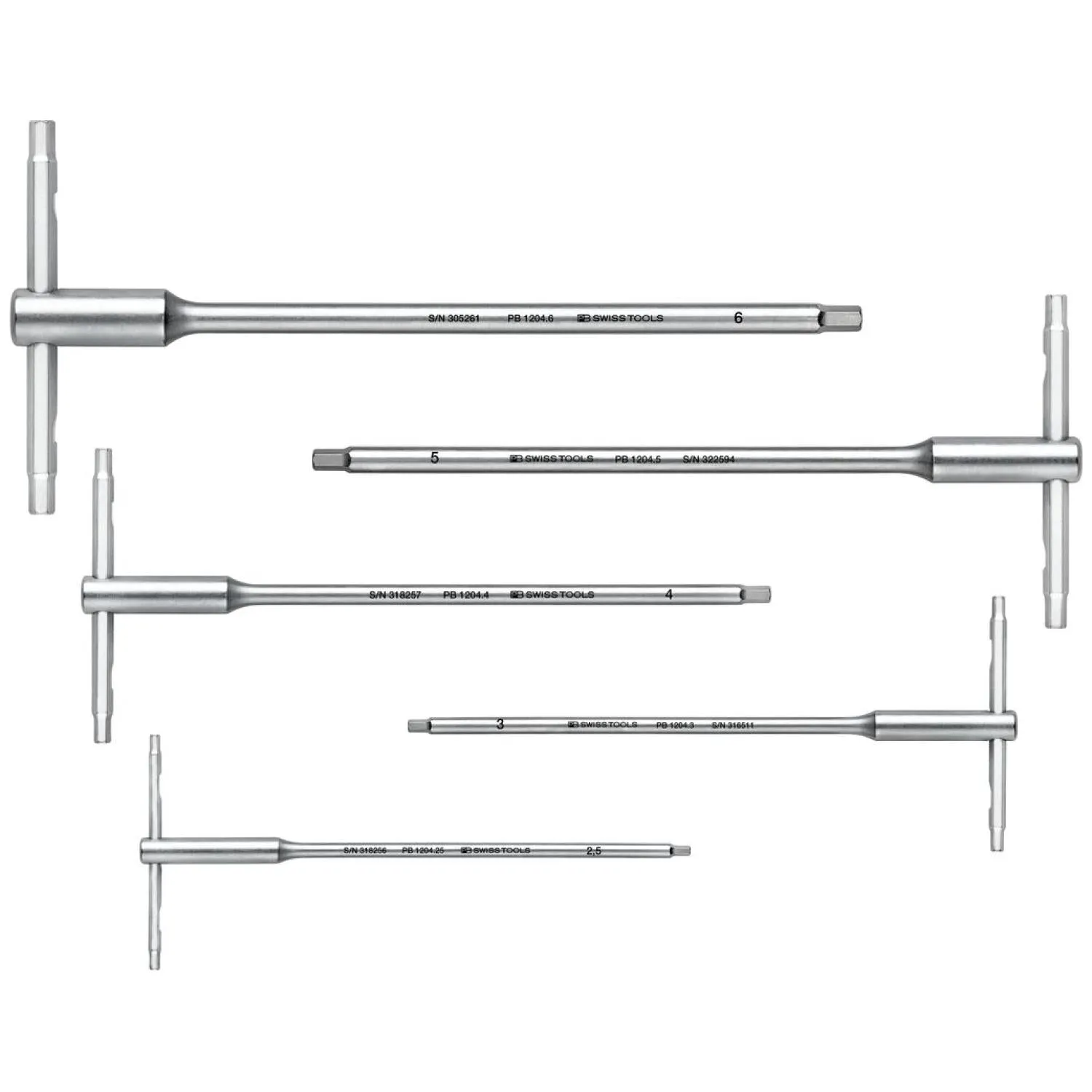 PB Swiss Tools PB 1204.SET 6 CBB Sliding T-Handle Hex Key Set with 3-Way Drive 2.5-6mm 5-Piece