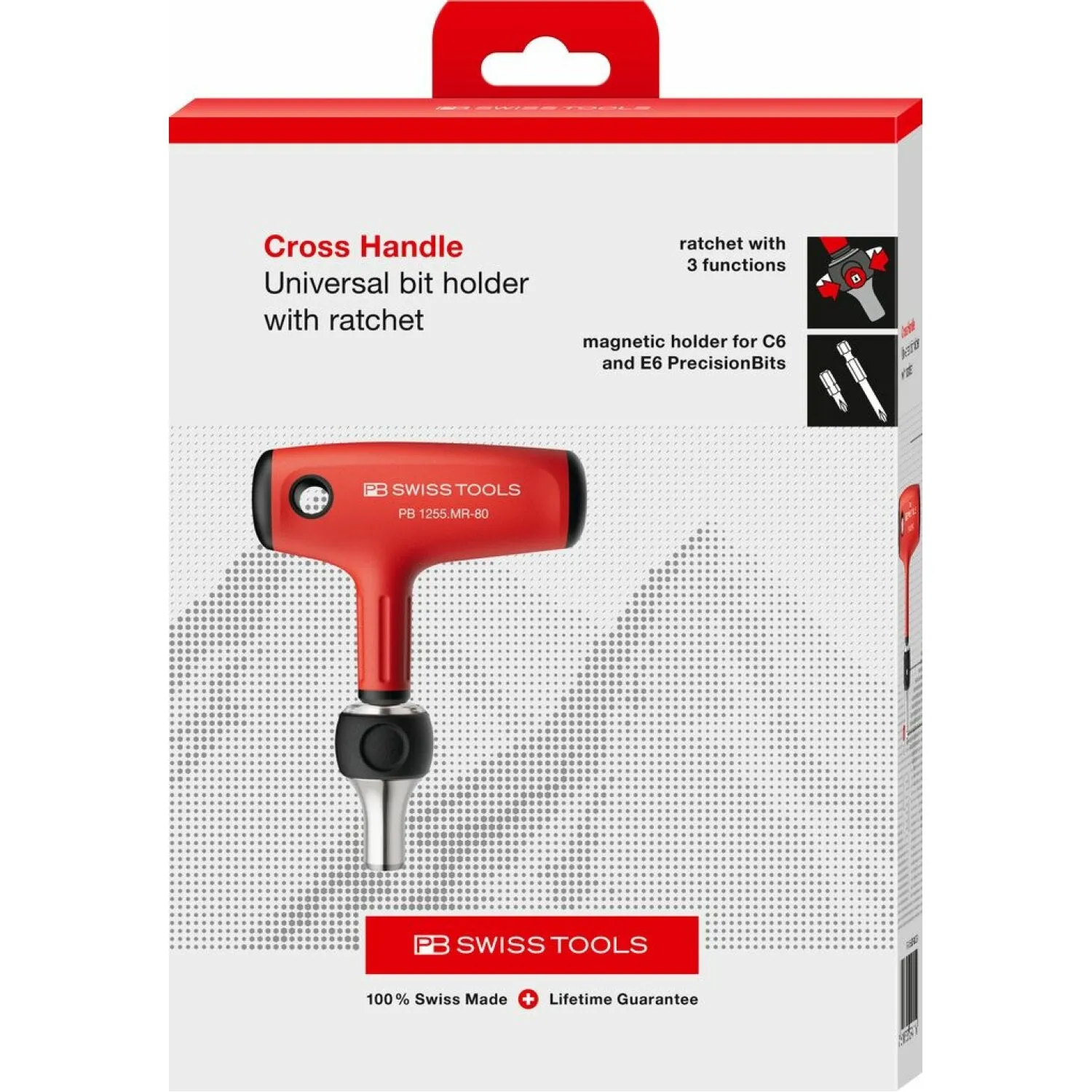 PB Swiss Tools PB 1255.MR-80 Cross Handle Bit Holder, With Ratchet