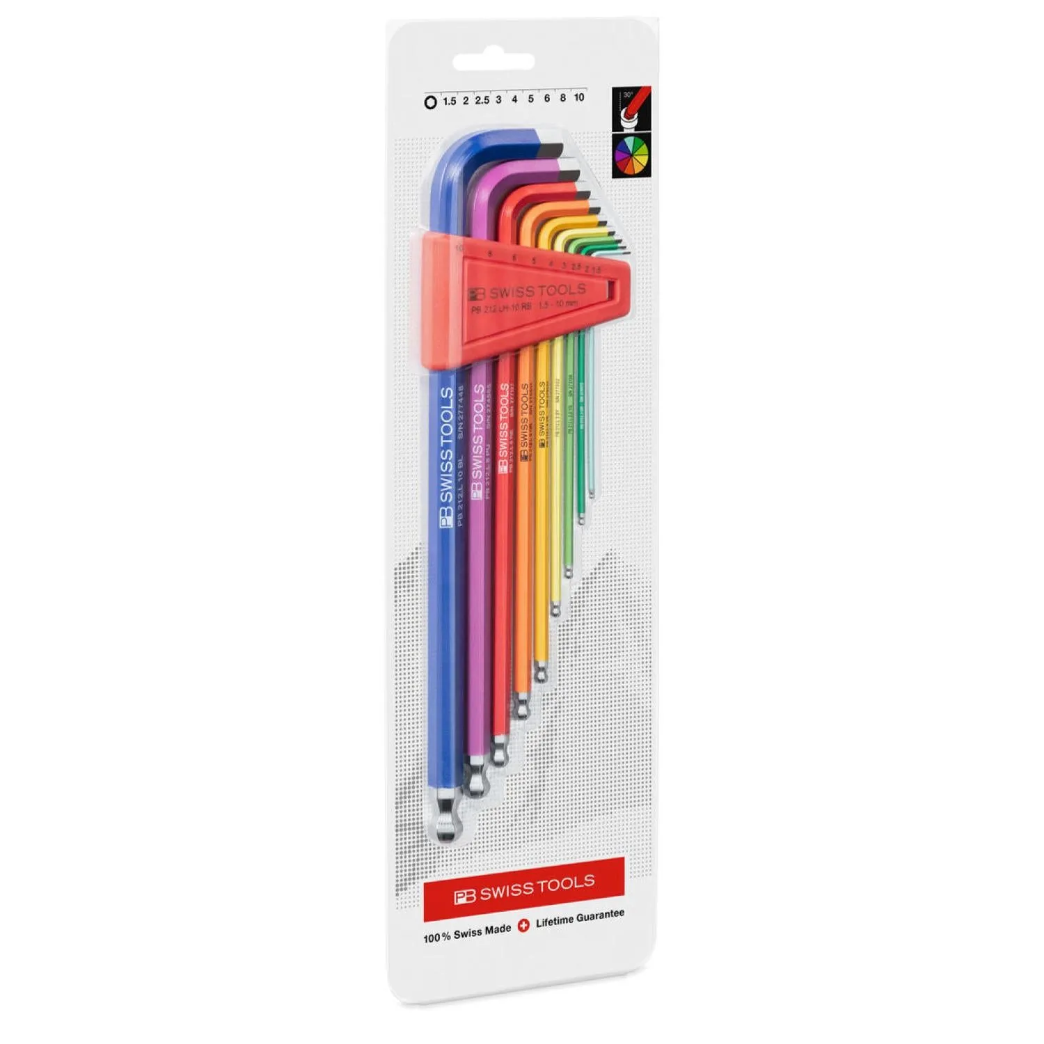 PB Swiss Tools PB 212.LH-10 RB CN Rainbow Ball End Hex Set, 1.5 - 10 mm, 9 Pc.