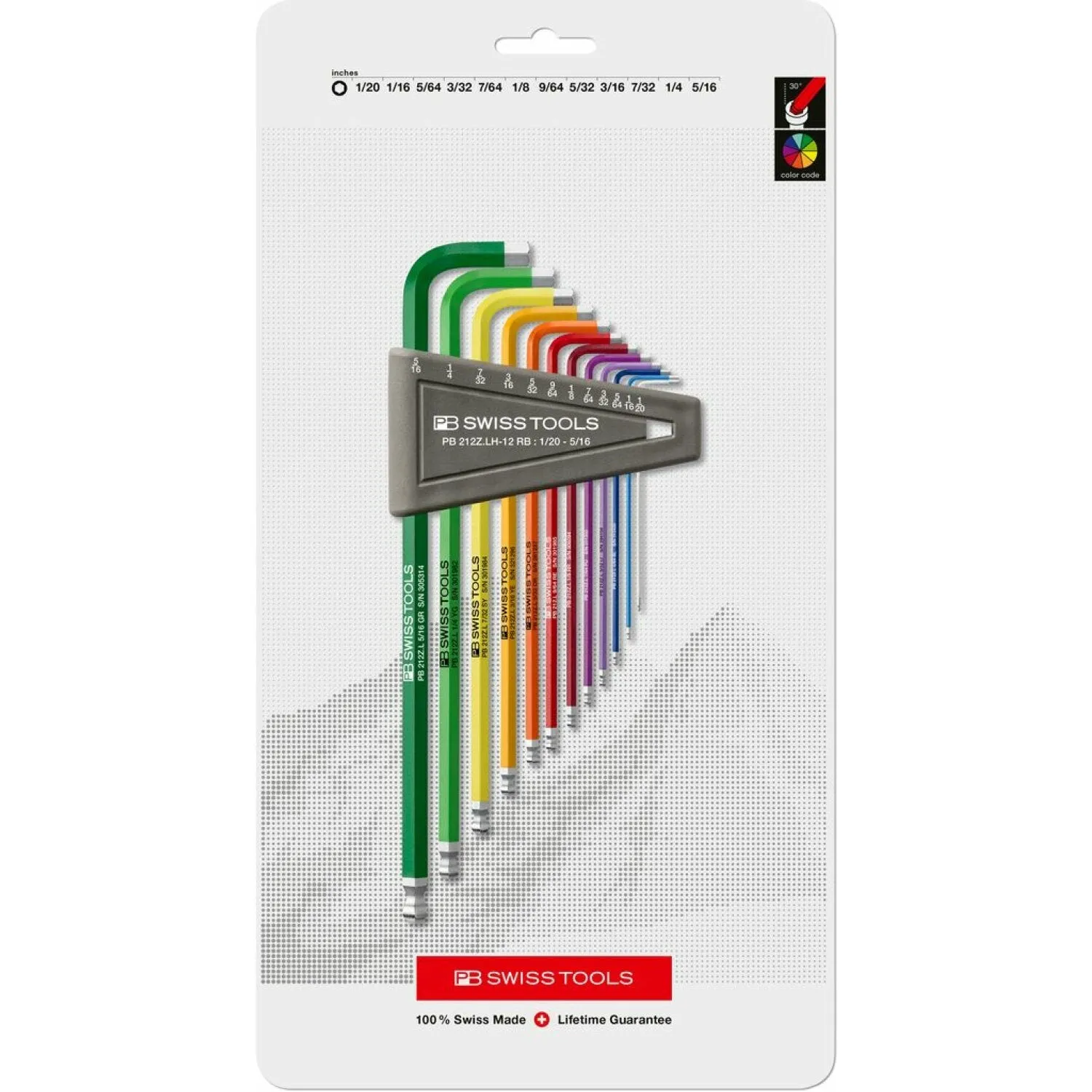 PB Swiss Tools PB 212Z.LH-12 RB RainBow Key L-Wrenches, Long with Ball Point Set, 1/20-5/16 Inch
