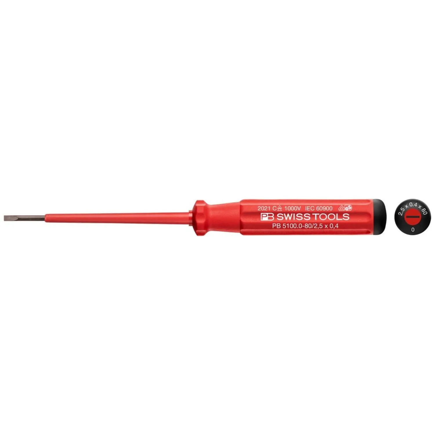 PB Swiss Tools PB 5100.0-80/2,5 Classic VDE Screwdriver, Slotted, Size 0